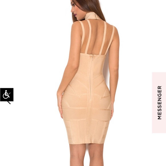 House Of CB Akilah Nude Deep V Bandage Dress- Size XS - Picture 4 of 9